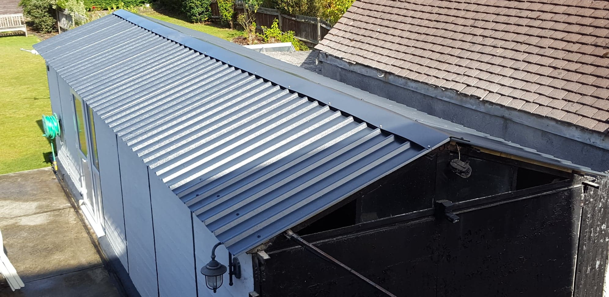 A completed garage roof